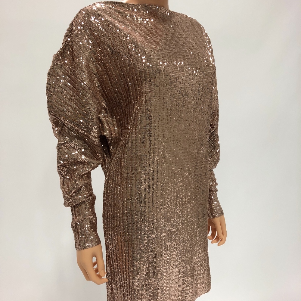 Rose gold sequined pleated dress - NWT